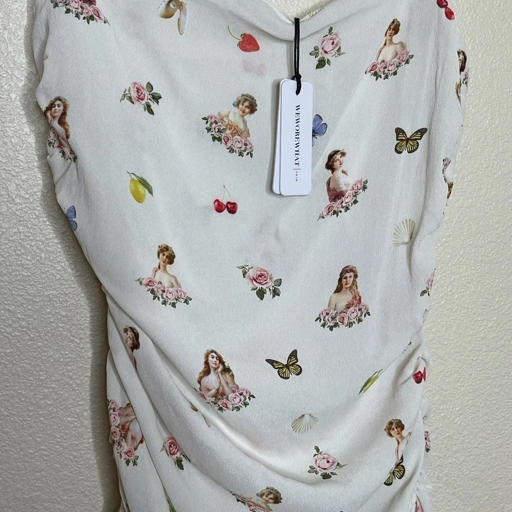 WeWoreWhat Ronnie Ruched Mini Dress Garden Ladies Print White S